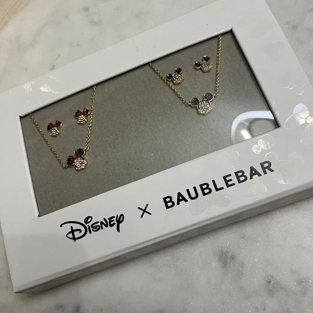 Disney x BaubleBar Necklace Earrings Set Gift Mickey Minnie‎ Mouse New Two Set